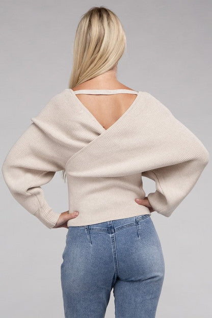 ZENANA Viscose Cross Wrap Pullover Sweater
