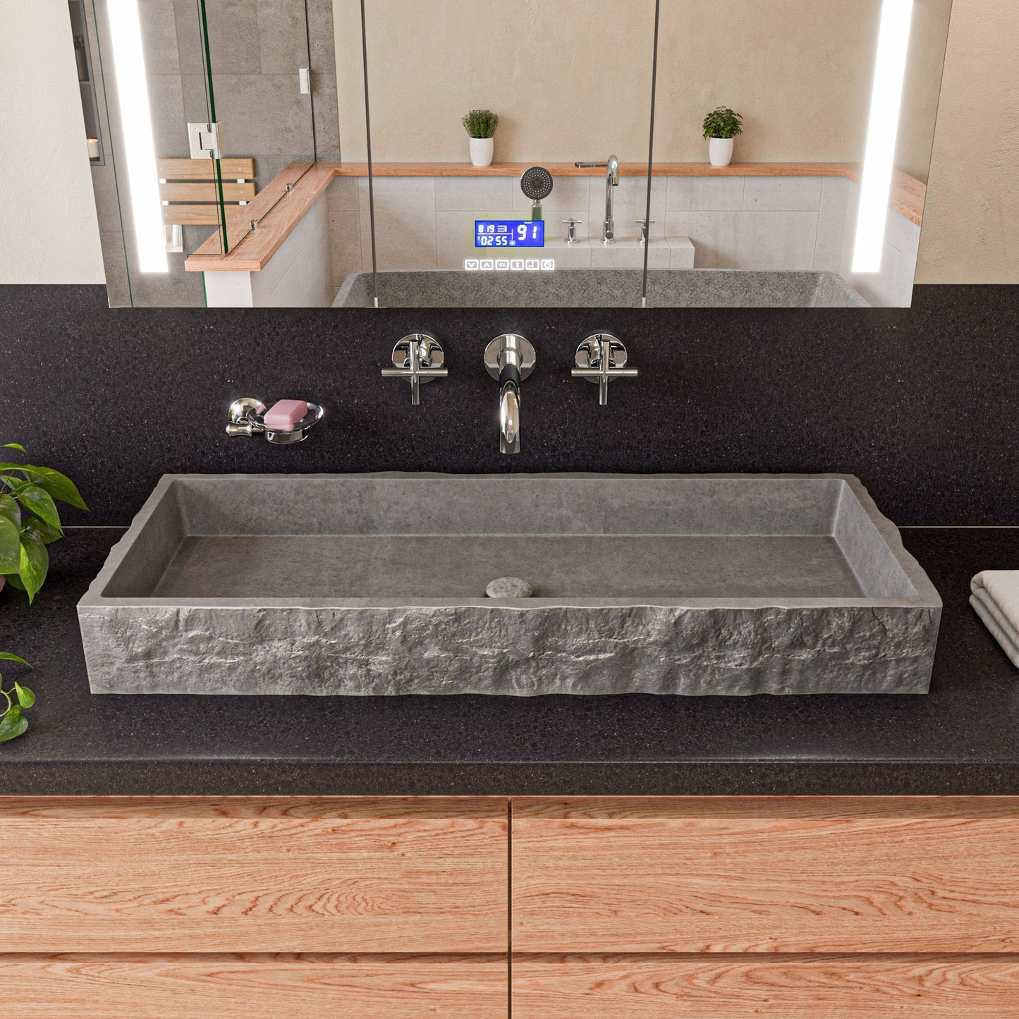 ALFI brand  ABCO39TR 39" Solid Concrete Gray Matte Trough Sink for the Bathroom