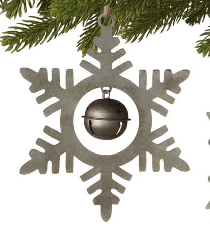 Rustic Snowflake Ornament with Sleigh Bell -