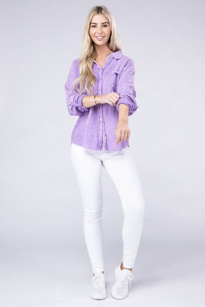 ZENANA Washed Double Gauze Button Down Shirt