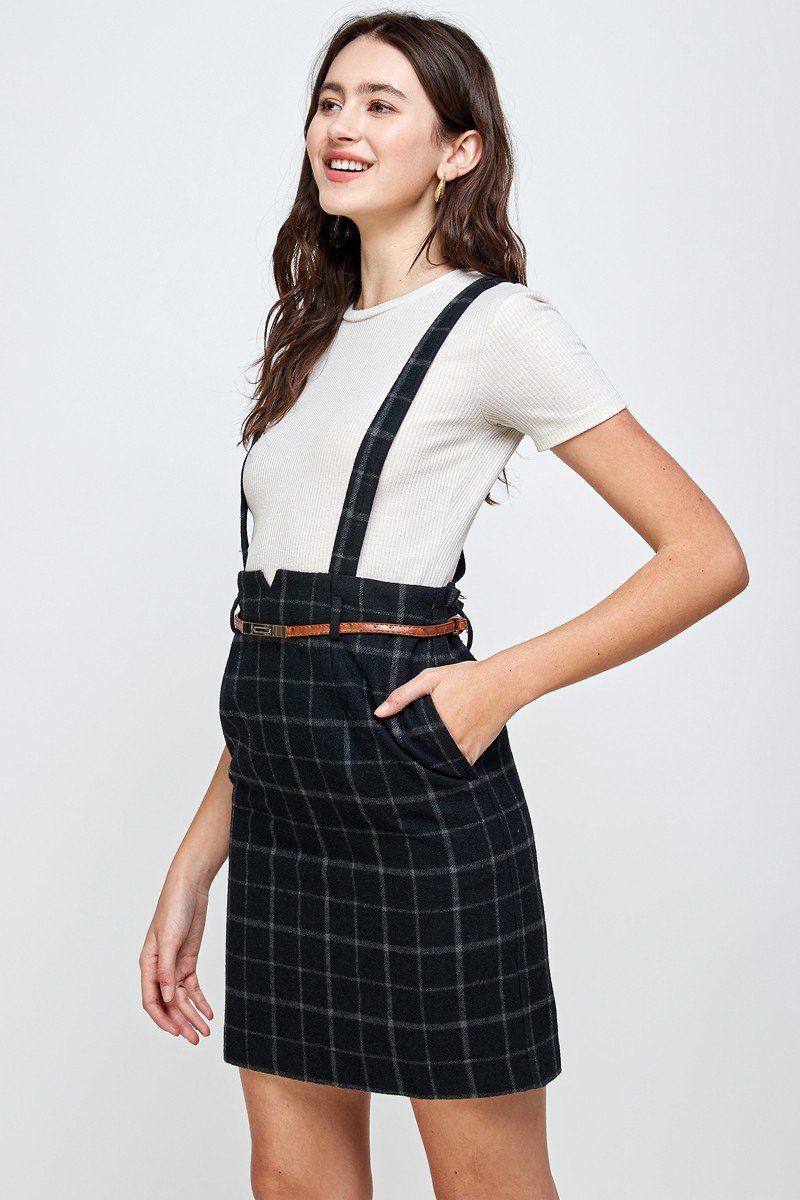Plaid Suspender Skirt with Belt Detail | Apparel | Kitchen + Metal