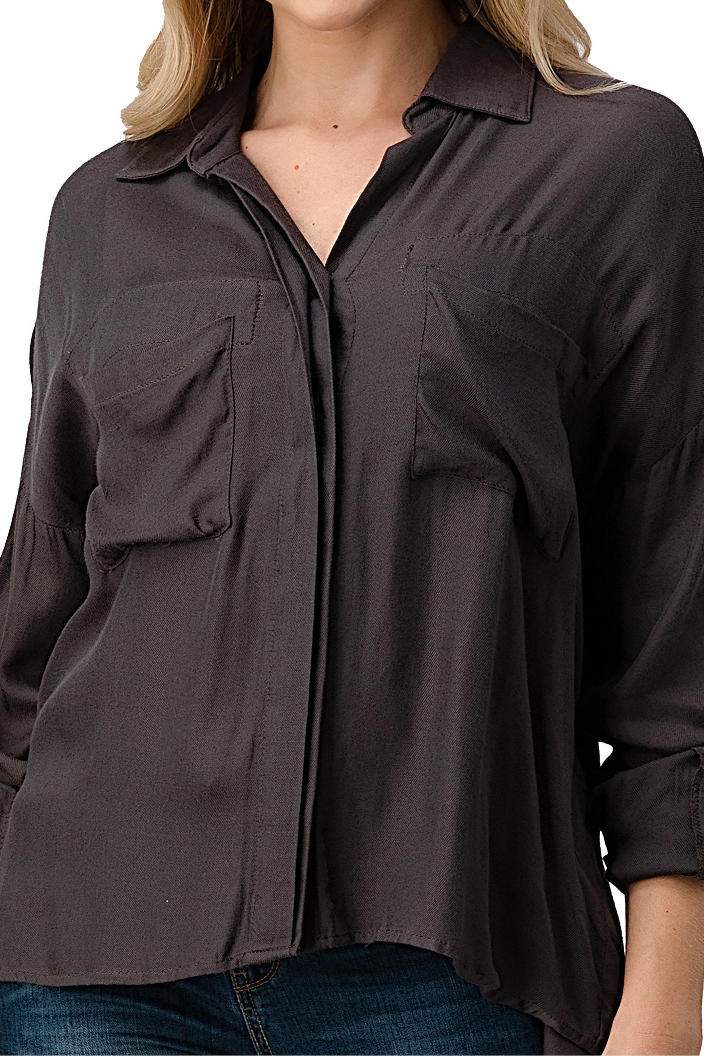 Button-Up Oversized Shirt with Front Pockets | Apparel | Kitchen + Metal