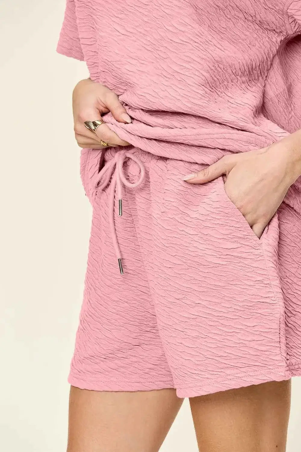 Texture Short Sleeve T Shirt and Shorts Set