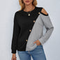 Women's Knitted Long Sleeve Top - Patchwork Versatile Long Sleeve Knitted Women's Top