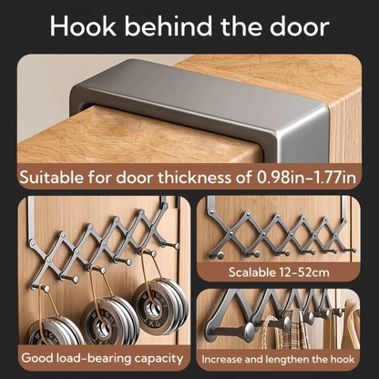 Retractable Over-the-Door Hook Rack – Heavy-Duty with 6 Hooks for Coats, Towels & Bags