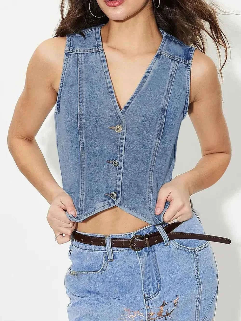 Denim Vest – Stylish V-Neck Layering Piece