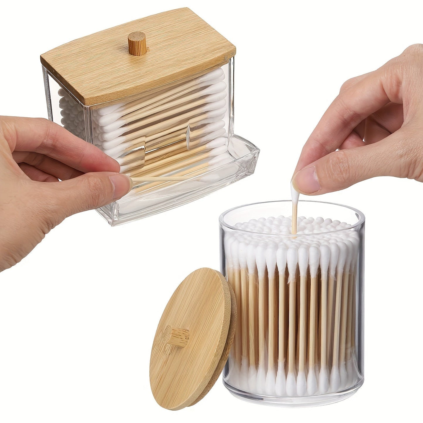 Clear Bathroom Canister Set with Bamboo Lids  3Piece Storage