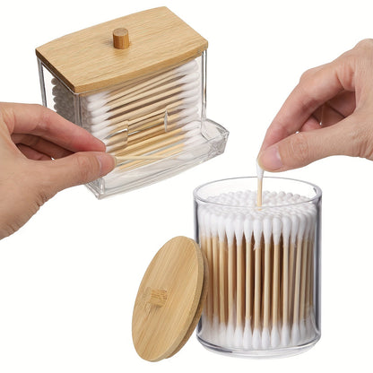 Clear Bathroom Canister Set with Bamboo Lids  3Piece Storage