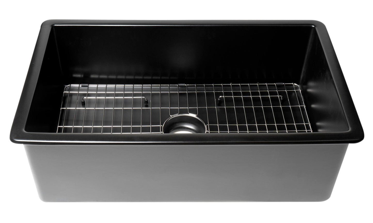 ALFI brand ABF3219SUD 32" x 19" Fireclay Single Bowl Undermount / Drop In Kitchen Sink w Grid
