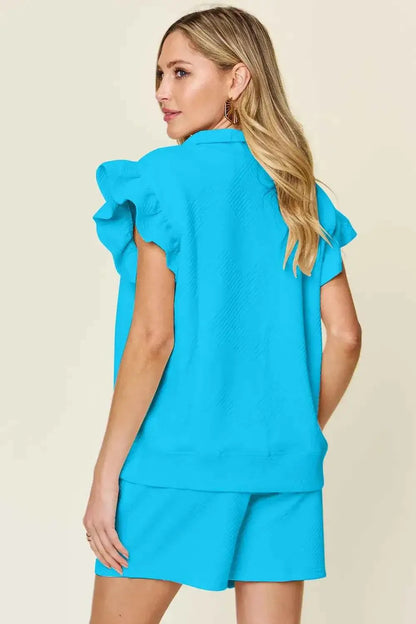 Plus Size Flounce Sleeve 2 piece top and shorts set