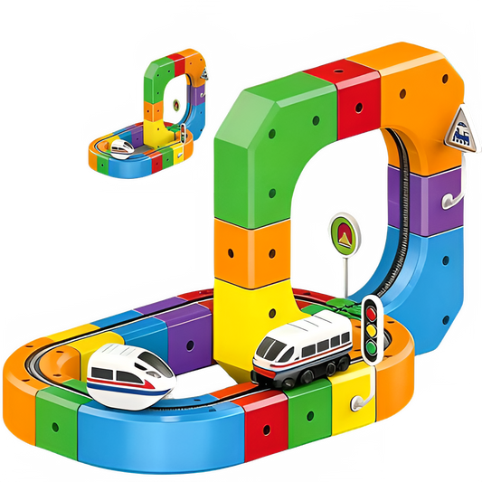 Versatile Rail Race Car Building Set for Kids DIY Race Car Train Traffic Signs STEM Toy for Boys Girls Sensory Puzzle Gift