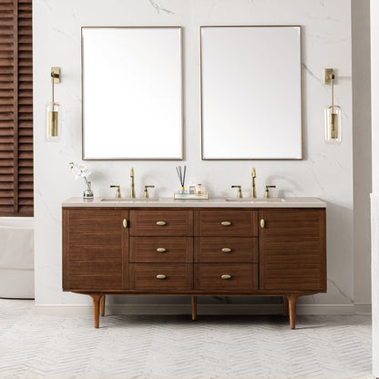 Amberly 72" Double Vanity Cabinet, Mid-Century Walnut