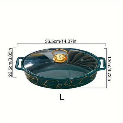 Elegant Marble Ceramic Oval Casserole Dish with Lid
