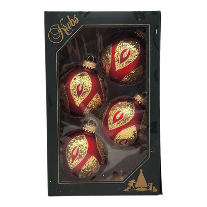 Krebs Value Glass Ornament 4 pack - Red with Gold Sequins
