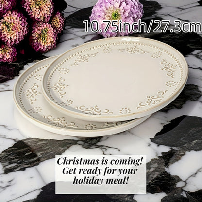 Artena Floral Embossed Ceramic Dinner Plate Set  27cm  22cm Microwave