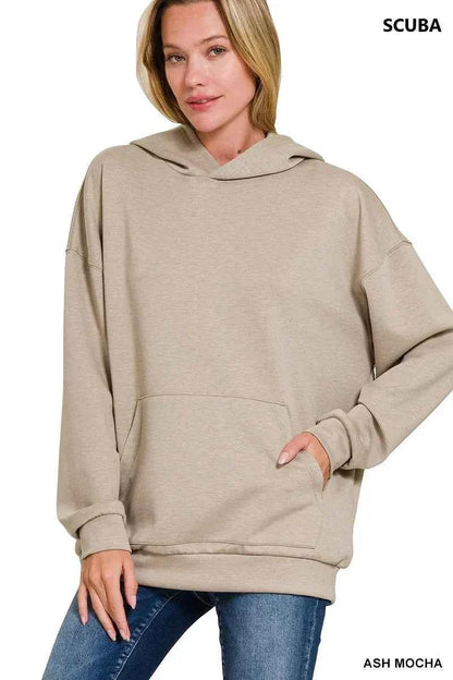 Zenana Oversized Scuba Hoodie Women's Top with Kangaroo Pocket