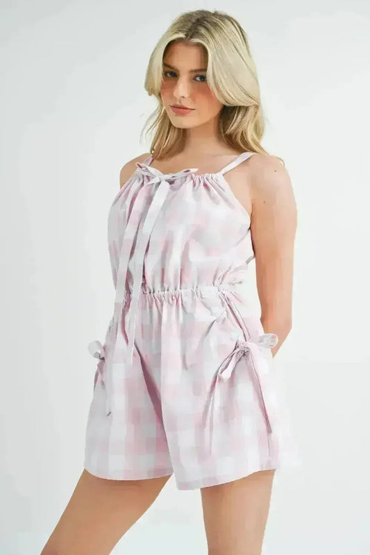 MABLE Plaid Sleeveless Button Down Romper