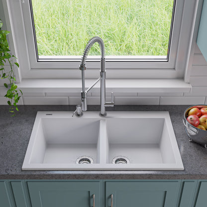 ALFI brand AB3420DI 34" Drop-In Double Bowl Granite Composite Kitchen Sink