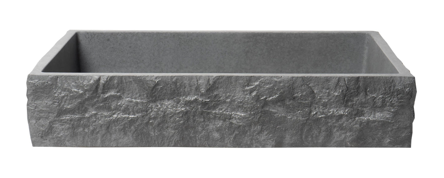 ALFI brand  ABCO24R 24" Solid Concrete Chiseled Style Rectangular Above Mount Vessel Sink