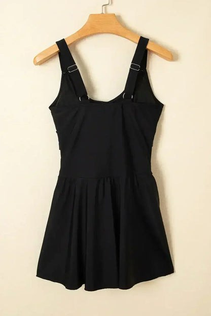 Navy Blue Adjustable Straps Cutout Ruched Knot Slit One Piece Swim Dress