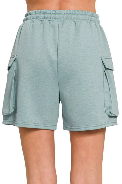 Zenana Scuba Thigh Pocket Shorts in Blue Grey