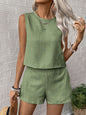 Round Neck Sleeveless Top Set with Shorts for Women