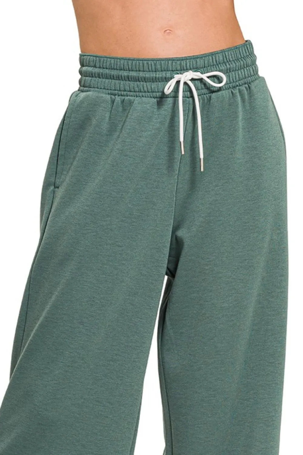 Zenana Scuba Drawstring Pants in Jade