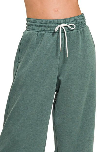 Zenana Scuba Drawstring Pants in Jade