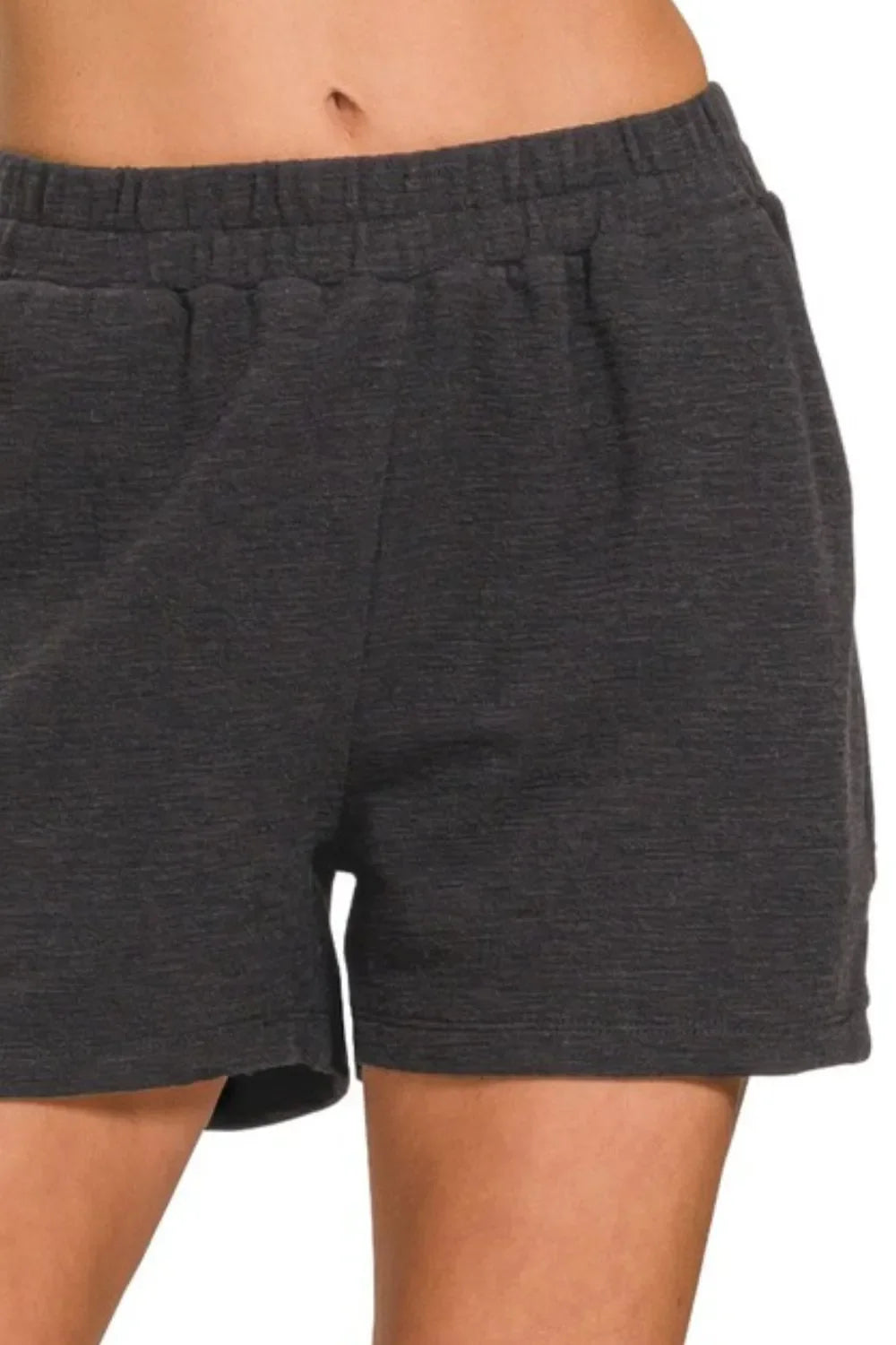 Zenana Cotton Slub Shorts in Black