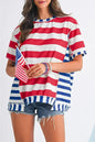 Red Stripe Loose Casual Color Block T Shirt