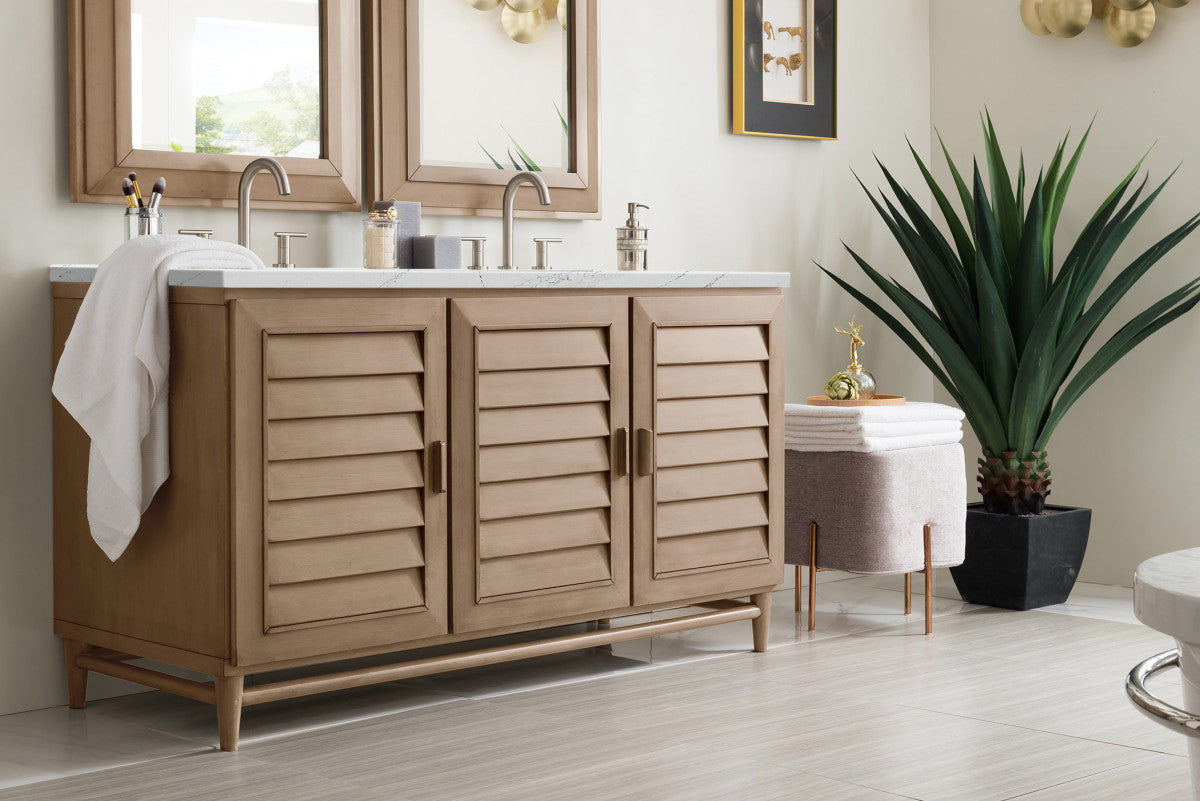 Portland 60" Double Vanity Cabinet, Whitewashed Walnut
