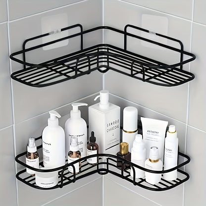 Elegant Stainless Steel Corner Shower Shelf with Golden Accents