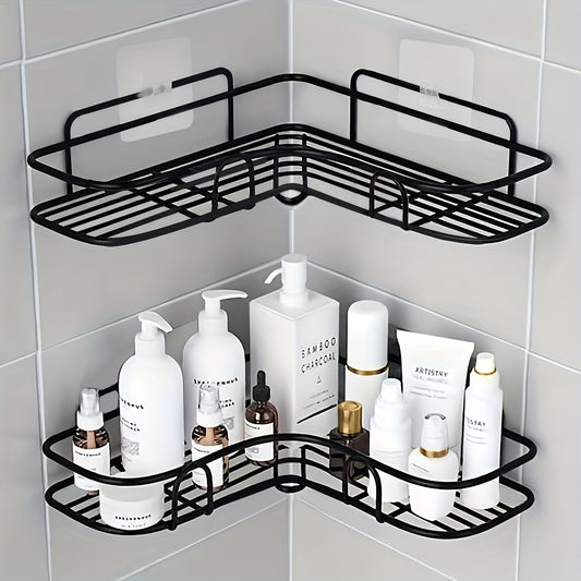 Elegant Stainless Steel Corner Shower Shelf with Golden Accents