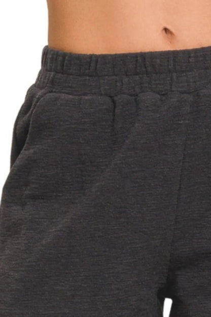 Zenana Cotton Slub Shorts in Black