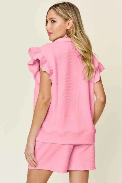 Plus Size Flounce Sleeve 2 piece top and shorts set