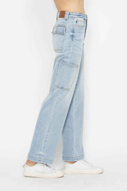 Judy Blue High Waist Straight Cargo Jeans  Women's Jeans - Full Size