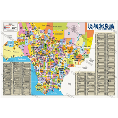 Los Angeles Zip Code Map - SOUTH (Zip Codes Colored) - POSTER PRINTS