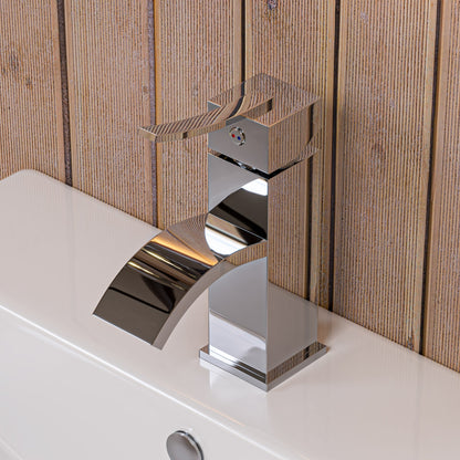 ALFI brand AB1258 Square Body Curved Spout Single Lever Bathroom Faucet