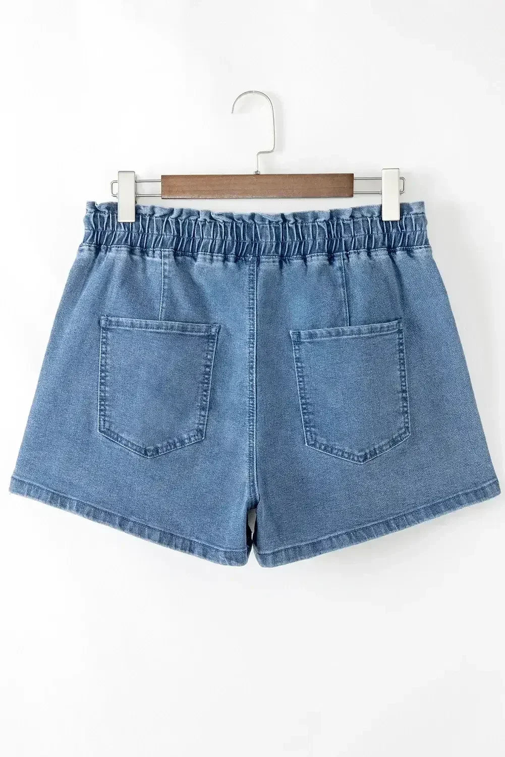 Grey Drawstring High Waist Casual Denim Shorts