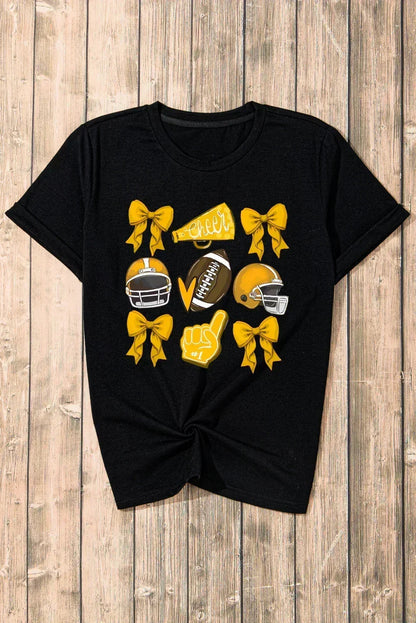 White Game Day Rugby Cheer Helmet Bow Graphic Tee