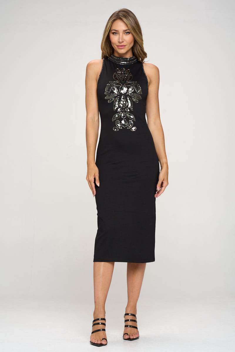Women's Sleeveless Bodycon Dress with Embellished Front Detail | Apparel | Kitchen + Metal