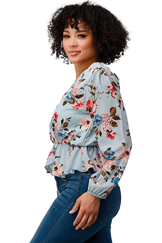 Printed Surplice Peplum Hem Blouse Top | Apparel | Kitchen + Metal