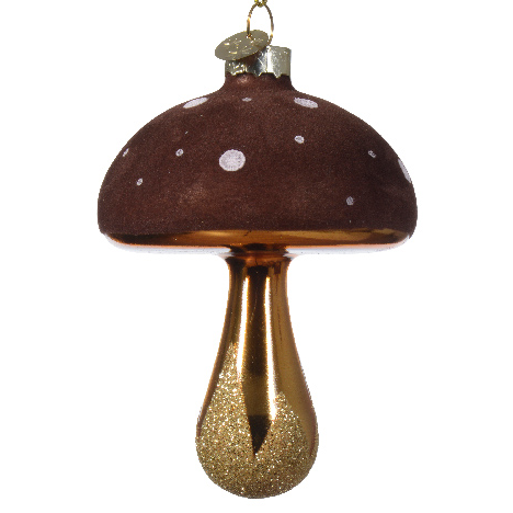 Gold Stem Glass Mushroom Ornament -