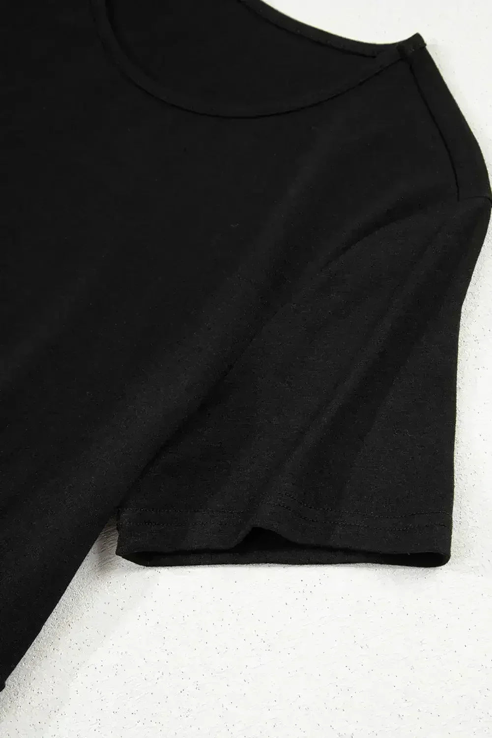 Black Solid Color Short Sleeve High Waist Pocketed Midi Dress