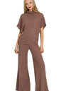 Zenana Sweater Mock Neck Top & Long Pants Set in Brown