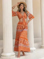 Printed Plunge Half Sleeve Top and Skirt Set