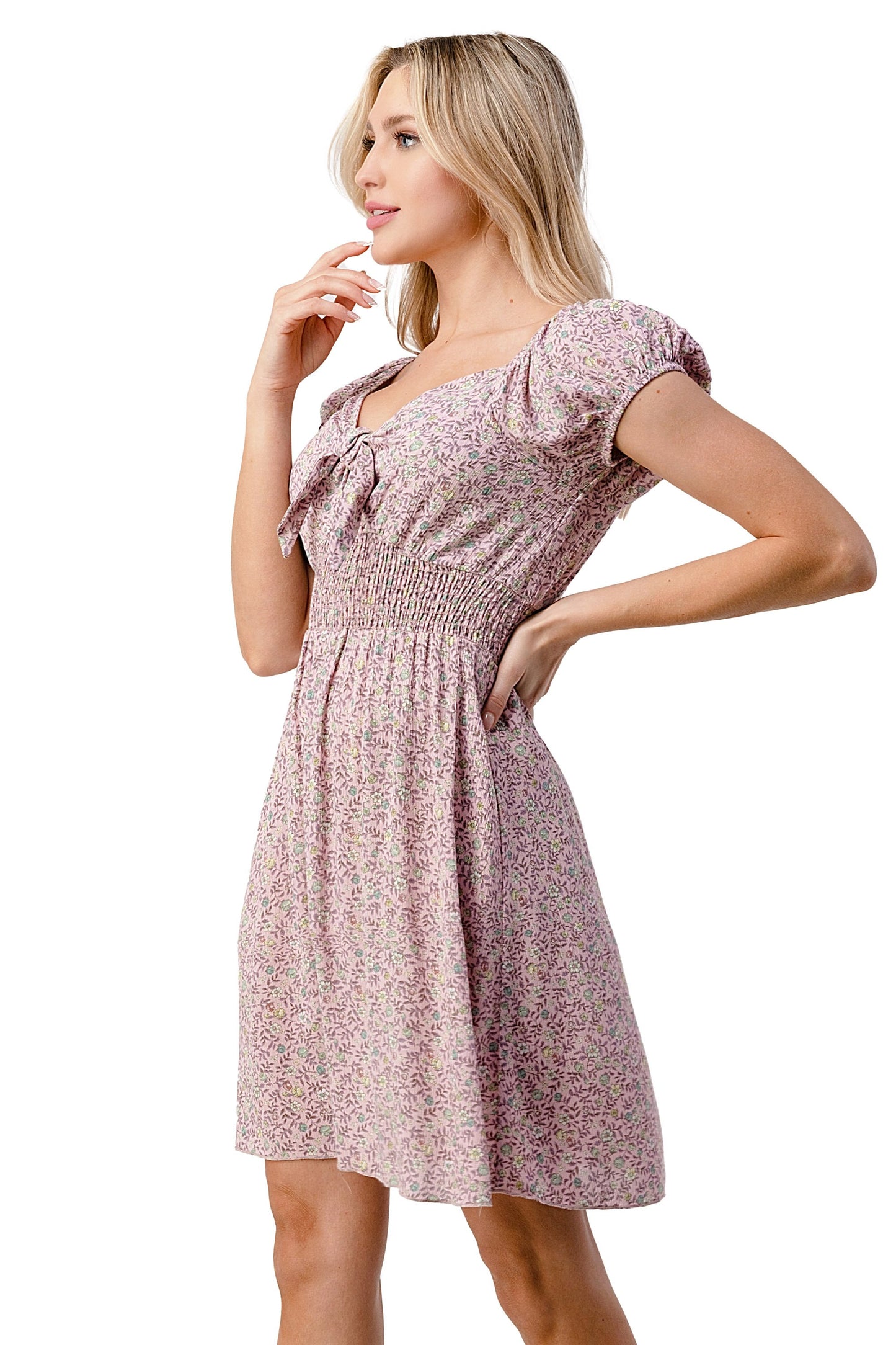 Bow Tie Front Cap Sleeves Emma Dress Daisy Floral | Apparel | Kitchen + Metal