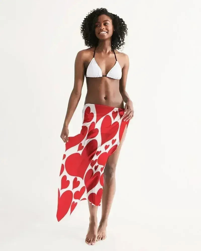 Womens Wrap Sarong - Casual / Swimwear / Love Red Hearts
