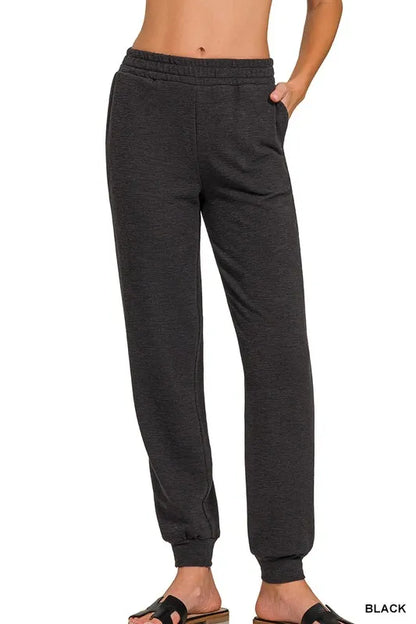 Zenana Cotton Slub Jogger Pants in Black