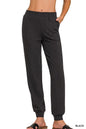 Zenana Cotton Slub Jogger Pants in Black